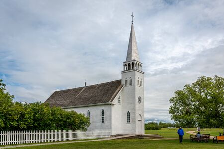 Saint Antoine de Padoue Church located next to the Rectory in Batoche , Canada. It was built using a Red River frame construction.のeditorial素材