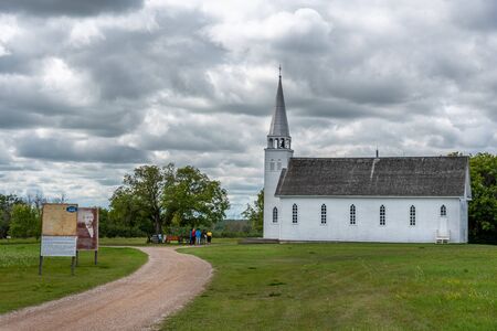 Saint Antoine de Padoue Church located next to the Rectory in Batoche Saskatchewan. It was built using a Red River frame construction.のeditorial素材