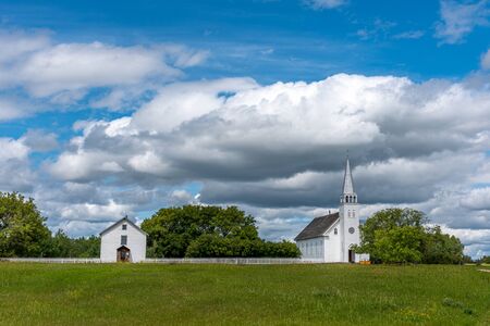 The church and rectory of Saint Antoine de Padoue in Batoche, Saskatchewanのeditorial素材