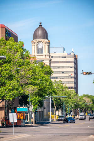 Lethbridge, Alberta - June 13, 2021: Businesses in the heart of Lethbridge's beautiful downtown.のeditorial素材