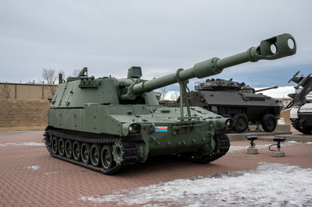 Calgary, Alberta - January 30, 2022: View of a Canadian Army M109 Self Propelled Artillery at the...