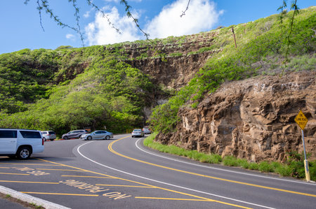 Honolulu, Hawaii - December 27, 2022: the road entering the Diamond Head State Monument.のeditorial素材