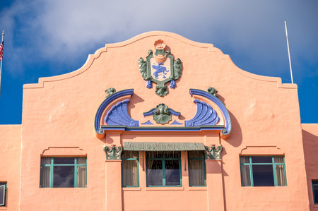 Honolulu, Hawaii - December 28, 2022:  Facade of the landmark  Royal Hawaiian Hotel.