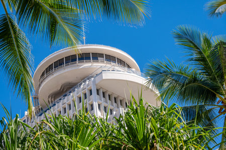 Honolulu, Hawaii - December 30, 2022: Looking up at the Waikiki Galleria Tower on Kalakaua Ave.のeditorial素材