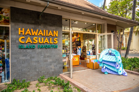Honolulu, Hawaii - December 31, 2022: Hawaiian Casuals retail store on Kalakaua Avenue.のeditorial素材