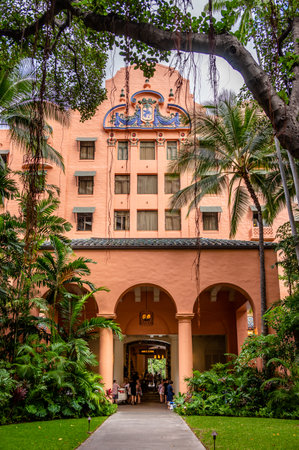 Honolulu, Hawaii - January 1, 2022: View of the Royal Hawaiian Hotel in Waikiki.のeditorial素材