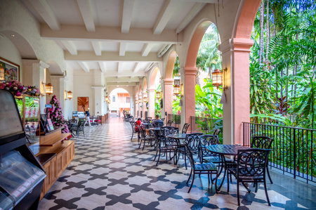 Honolulu, Hawaii - January 1, 2022: interior view of the Royal Hawaiian Hotel in Waikiki.のeditorial素材