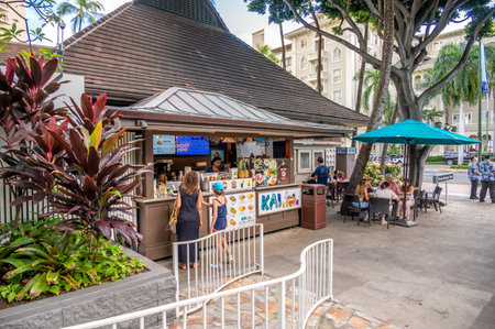 Honolulu, Hawaii - January 2, 2023: Kai Fresh mini restaurant on Kalakaua Avenue.のeditorial素材
