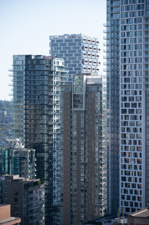 Vancouver, British Columbia - July 23, 2022: Beautiful condominium towers in downtown Vancouver.のeditorial素材