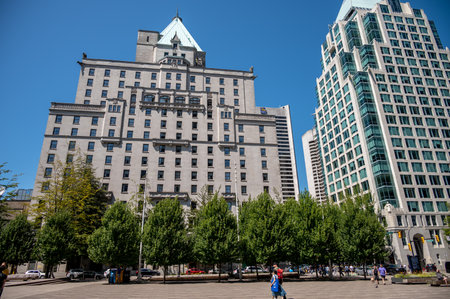 Vancouver, British Columbia - July 23, 2022: Fairmont Hotel Vancouver in summer.のeditorial素材