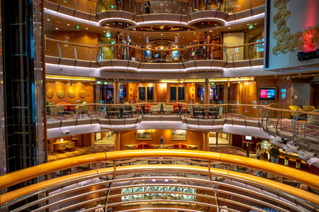 Vancouver, British Columbia - July 24, 2022: View of the Centrum bar on the Serenade of the Seas cruise ship early in the morning.のeditorial素材