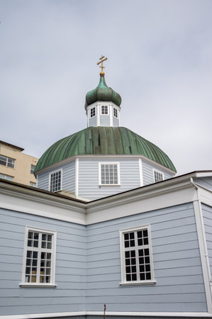 Sitka, Alaska - July 26, 2022 - View of Sitka's historic St. Michael's Orthodox Church which dates from the Russian period.のeditorial素材
