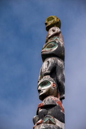 Detail of totem pole in Sitka, Alaska.のeditorial素材