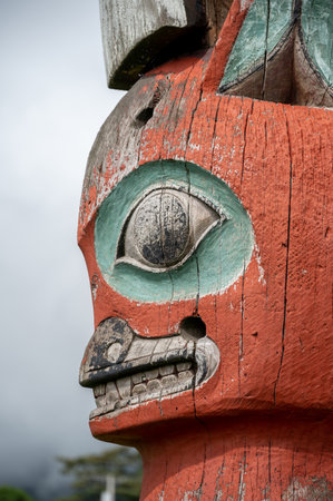 Detail of totem pole in Sitka, Alaska.のeditorial素材