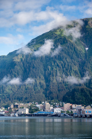 View of Juneau Alaska skyline and docks from the water.のeditorial素材