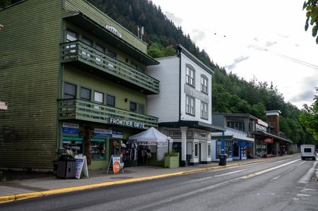 Juneau, Alaska - July 27, 2022: Central Juneau Alaska is home to many tourist shops, restaurants and landmarks.のeditorial素材