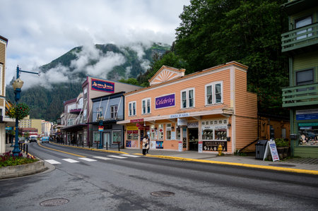 Juneau, Alaska - July 27, 2022: Central Juneau Alaska is home to many tourist shops, restaurants and landmarks.のeditorial素材