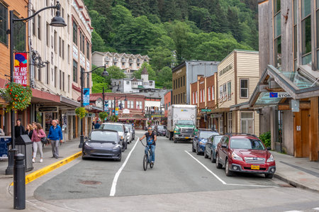 Juneau, Alaska - July 27, 2022: Central Juneau Alaska is home to many tourist shops, restaurants and landmarks.のeditorial素材