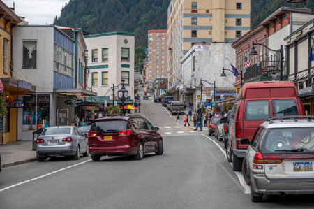 Juneau, Alaska - July 27, 2022: Central Juneau Alaska is home to many tourist shops, restaurants and landmarks.のeditorial素材