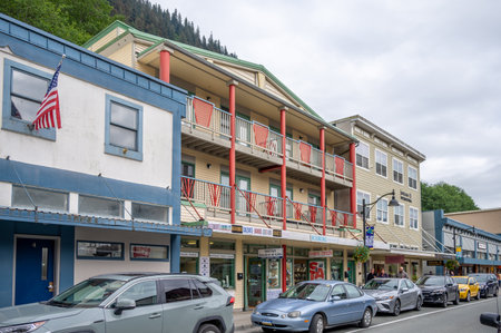 Juneau, Alaska - July 27, 2022: Central Juneau Alaska is home to many tourist shops, restaurants and landmarks.のeditorial素材