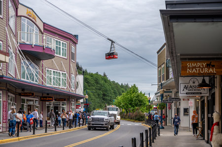 Juneau, Alaska - July 27, 2022: Central Juneau Alaska is home to many tourist shops, restaurants and landmarks.のeditorial素材