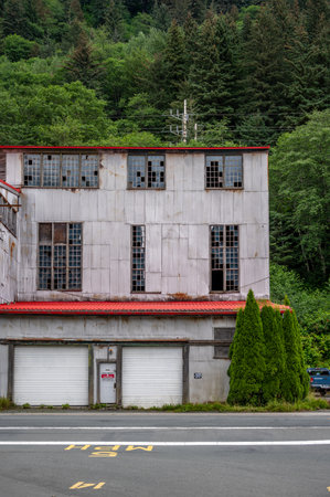 Juneau, Alaska - July 27, 2022: Abandoned fishery buildings in Juneau, Alaska.のeditorial素材