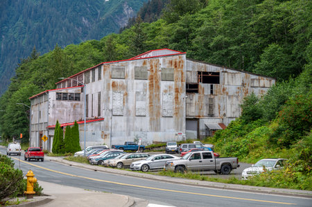 Juneau, Alaska - July 27, 2022: Abandoned fishery buildings in Juneau, Alaska.のeditorial素材