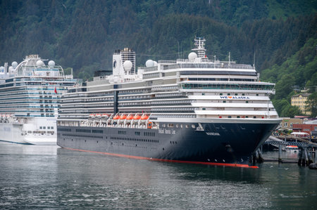 Juneau, Alaska - July 27, 2022: Dicovery Princess and the Noordam at the cruise dock in Juneau.のeditorial素材
