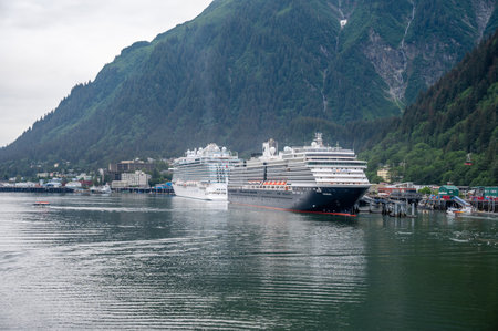 Juneau, Alaska - July 27, 2022: Dicovery Princess and the Noordam at the cruise dock in Juneau.のeditorial素材