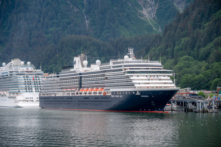 Juneau, Alaska - July 27, 2022: Dicovery Princess and the Noordam at the cruise dock in Juneau.のeditorial素材