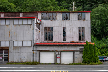 Juneau, Alaska - July 27, 2022: Abandoned fishery buildings in Juneau, Alaska.のeditorial素材