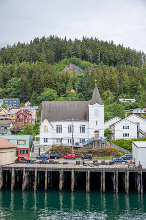 Ketchikan, Alaska - July 29, 2022: Views of the historic wooden buildings in the popular cruise destination of Ketchikan.のeditorial素材