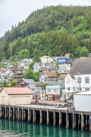 Ketchikan, Alaska - July 29, 2022: Views of the historic wooden buildings in the popular cruise destination of Ketchikan.のeditorial素材