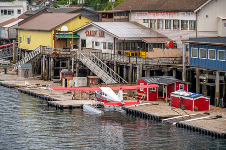 Ketchikan, Alaska - July 29, 2022: Views of the historic wooden buildings in the popular cruise destination of Ketchikan.のeditorial素材