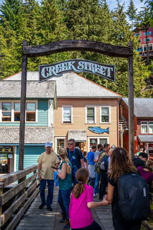 Ketchikan, Alaska - July 29, 2022: Famous Creek Street national historic site in the heart of Kethickan.のeditorial素材