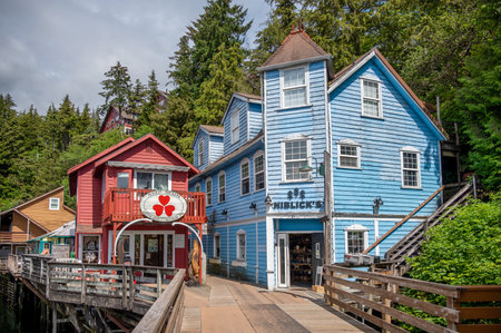 Ketchikan, Alaska - July 29, 2022: Famous Creek Street national historic site in the heart of Kethickan.のeditorial素材