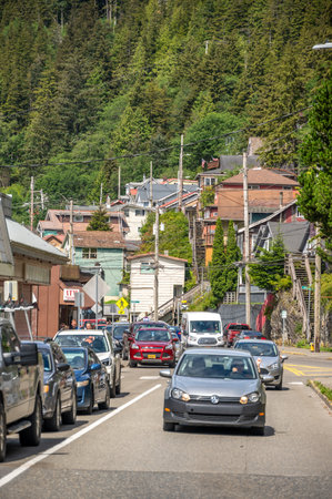 Ketchikan, Alaska - July 29, 2022: Views of the historic wooden buildings in the popular cruise destination of Ketchikan.のeditorial素材