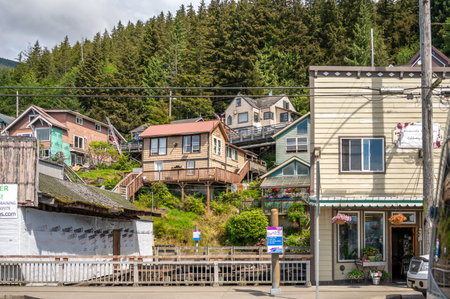 Ketchikan, Alaska - July 29, 2022: Views of the historic wooden buildings in the popular cruise destination of Ketchikan.のeditorial素材