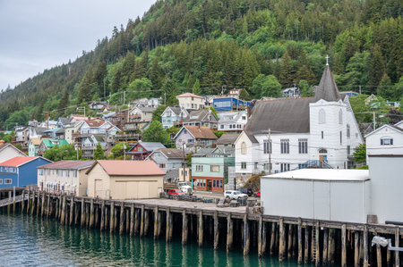 Ketchikan, Alaska - July 29, 2022: Views of the historic wooden buildings in the popular cruise destination of Ketchikan.のeditorial素材