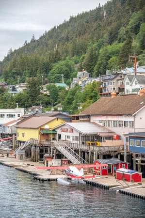 Ketchikan, Alaska - July 29, 2022: Views of the historic wooden buildings in the popular cruise destination of Ketchikan.のeditorial素材