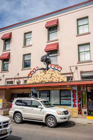 Ketchikan, Alaska - July 29, 2022: Views of the historic wooden buildings in the popular cruise destination of Ketchikan.のeditorial素材