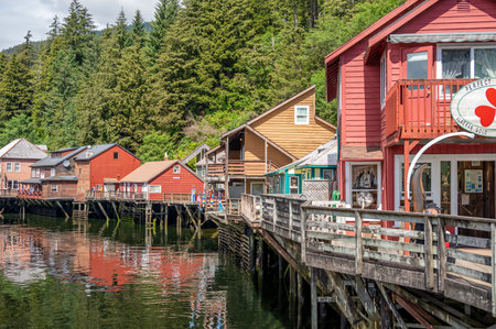 Ketchikan, Alaska - July 29, 2022: Famous Creek Street national historic site in the heart of Kethickan.のeditorial素材