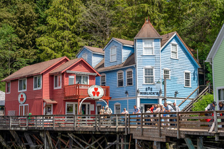Ketchikan, Alaska - July 29, 2022: Famous Creek Street national historic site in the heart of Kethickan.のeditorial素材