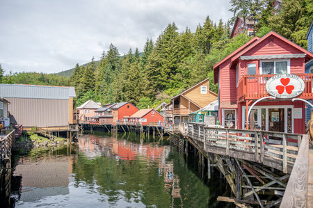 Ketchikan, Alaska - July 29, 2022: Famous Creek Street national historic site in the heart of Kethickan.のeditorial素材