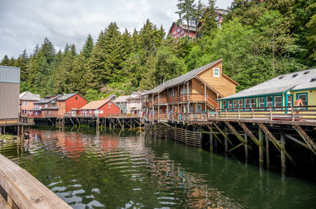 Ketchikan, Alaska - July 29, 2022: Famous Creek Street national historic site in the heart of Kethickan.のeditorial素材