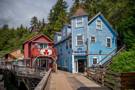 Ketchikan, Alaska - July 29, 2022: Famous Creek Street national historic site in the heart of Kethickan.のeditorial素材