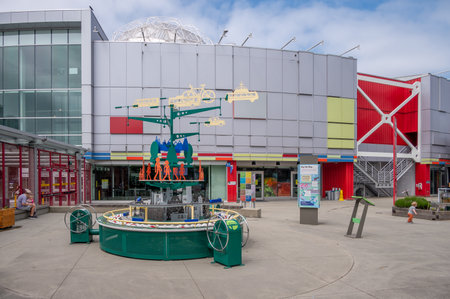 Vancouver, British Columbia - May 27, 2023: Views of the landmark Science World in Vancouver, Canada.のeditorial素材