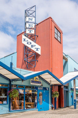 Vancouver, British Columbia - May 27, 2023: Views of Vancouver's landmark attraction - Granville Island Public Market, restaurants, and shops.のeditorial素材