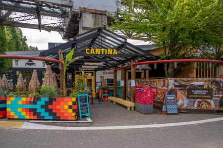 Vancouver, British Columbia - May 27, 2023: Views of Vancouver's landmark attraction - Granville Island Public Market, restaurants, and shops.のeditorial素材