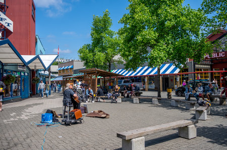 Vancouver, British Columbia - May 27, 2023: Views of Vancouver's landmark attraction - Granville Island Public Market, restaurants, and shops.のeditorial素材